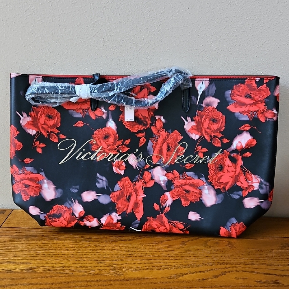 Victoria's Secret Black and Red Floral Cosmetic Bag